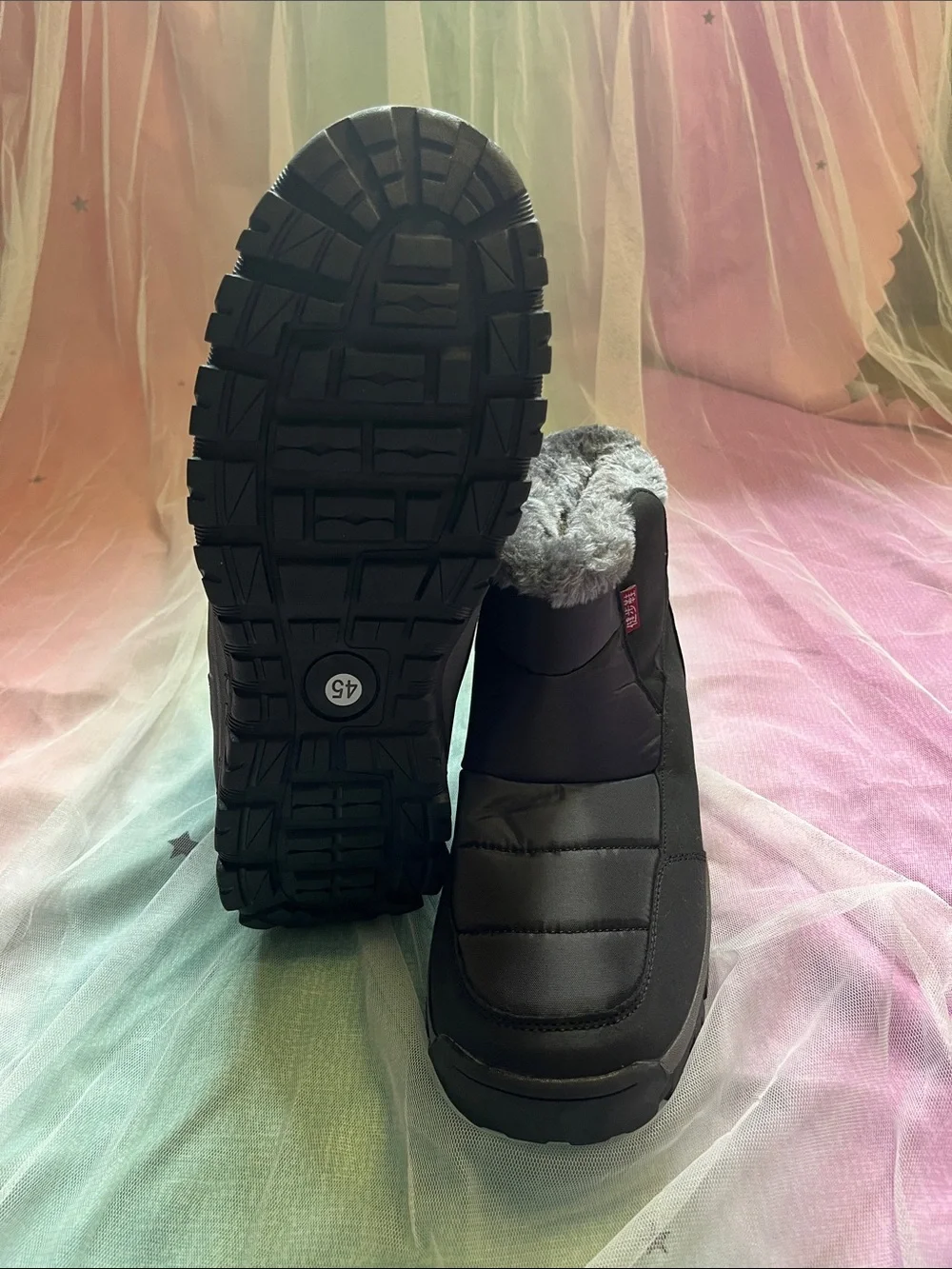 Men’s waterproof warm faux fur hook and loop boots Cotton high top Non-Slip.